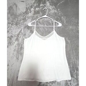 Chilia Vanila Ecru V-Neck Mesh Trim Camisole Top Ivory Large Made in Turkey